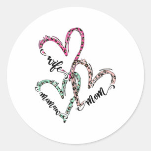 Wife Mum Memaw Leopard Heart Valentine Women Classic Round Sticker