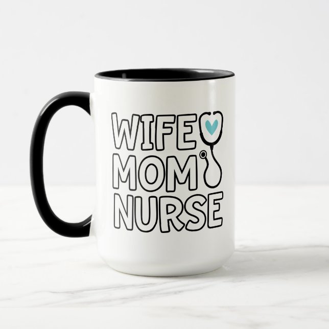 Wife Mum Nurse Stethoscope Heart Nurse Life Mug (Left)