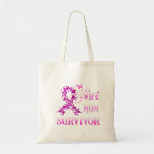 Wife Mum Survivor Breast Cancer Awareness Pink Rib Tote Bag