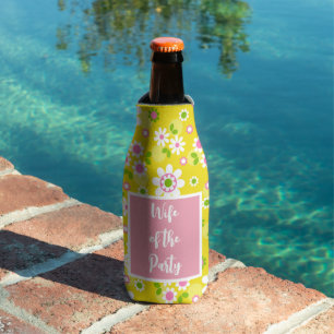 Wife of the Party Retro Mod Flowers Bottle Cooler