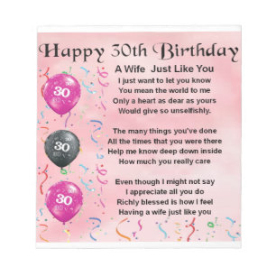 Wife Poem - 30th Birthday Notepad