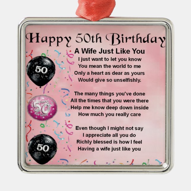 Wife Poem - 50th Birthday Metal Tree Decoration (Front)