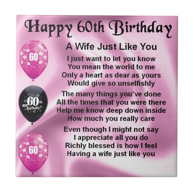 Wife poem - 60th Birthday Ceramic Tile (Front)