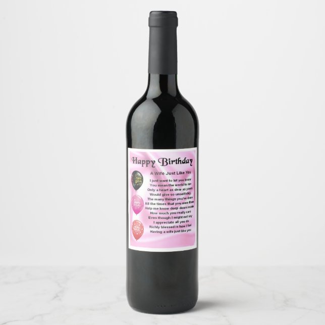 Wife  Poem  Wine Bottle Label  Happy  Birthday (Front)