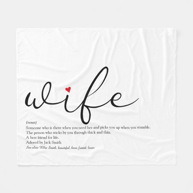 Wife Red Love Heart Personalised Elegant Script Fleece Blanket (Front (Horizontal))