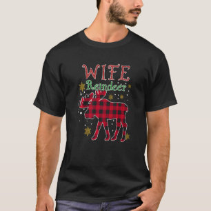 Wife Reindeer Buffalo Plaid Pajama Family Matching T-Shirt