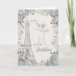 Wife Romantic 50th Birthday Eiffel Tower Card<br><div class="desc">Romantic card for wife's 50th birthday has a blue and grey floral border,  a sketch of the Eiffel Tower and a subtle 50 in the background. Designed by Simply Put by Robin; elements from The Hungry Jpeg.</div>