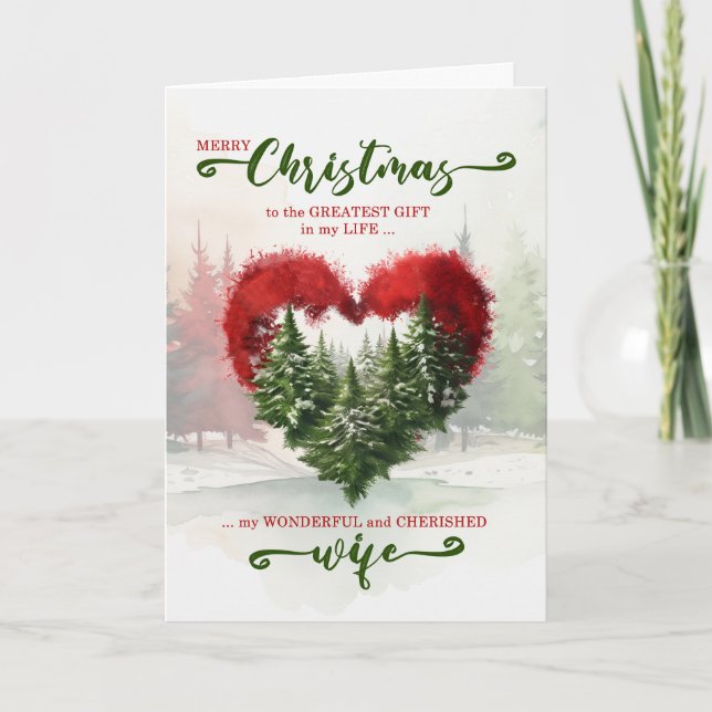 Wife Romantic Christmas Woodland Heart Holiday Card (Front)