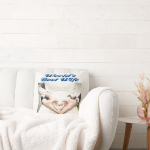 Wife sea blue text photo cushion