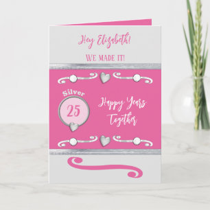 Wife silver 25th anniversary pink card