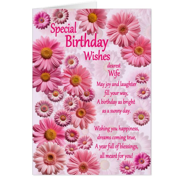 Wife Special Birthday Wishes Pink Daisies (Front)