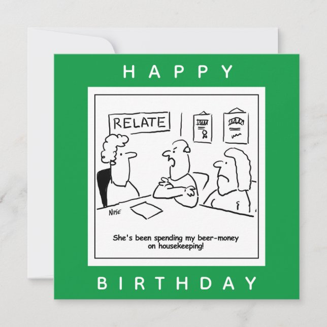 Wife Spends His Beer Money on Housekeeping Cartoon Card (Front)