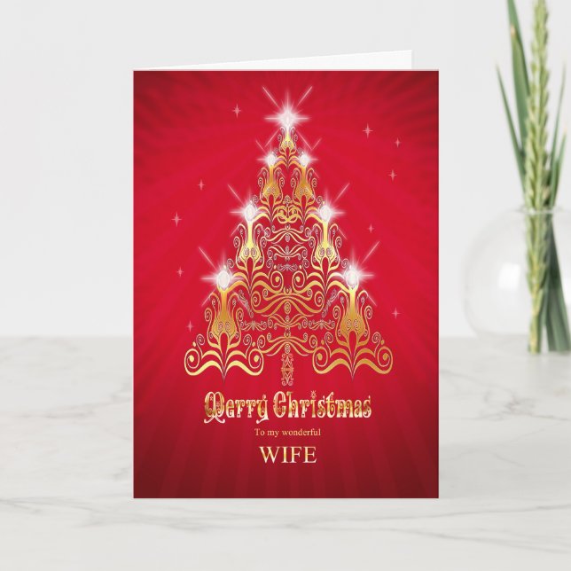 Wife, Stylised Christmas tree Christmas card (Front)