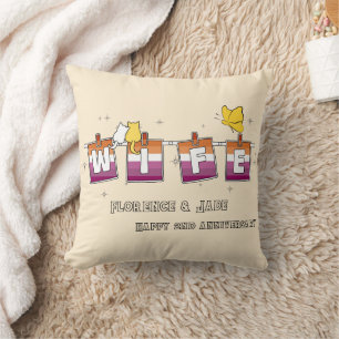 Wife Sunset Lesbian Flag Happy Anniversary Cushion