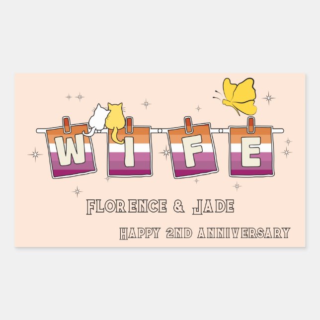 Wife Sunset Lesbian Flag Happy Anniversary Rectangular Sticker (Front)