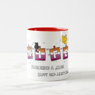 Wife Sunset Lesbian Flag Happy Anniversary Two-Tone Coffee Mug