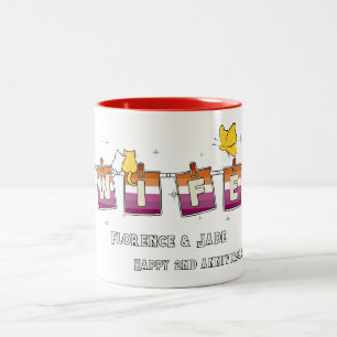 Wife Sunset Lesbian Flag Happy Anniversary Two-Tone Coffee Mug