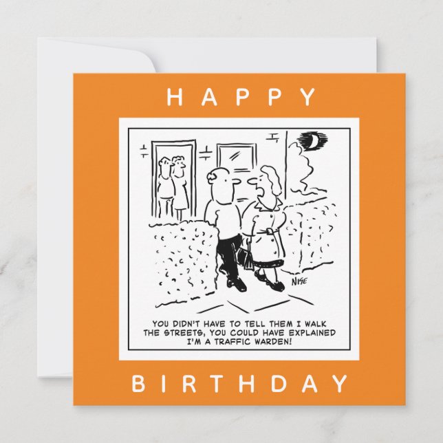 Wife Walks the Streets as a Traffic Warden Cartoon Card (Front)