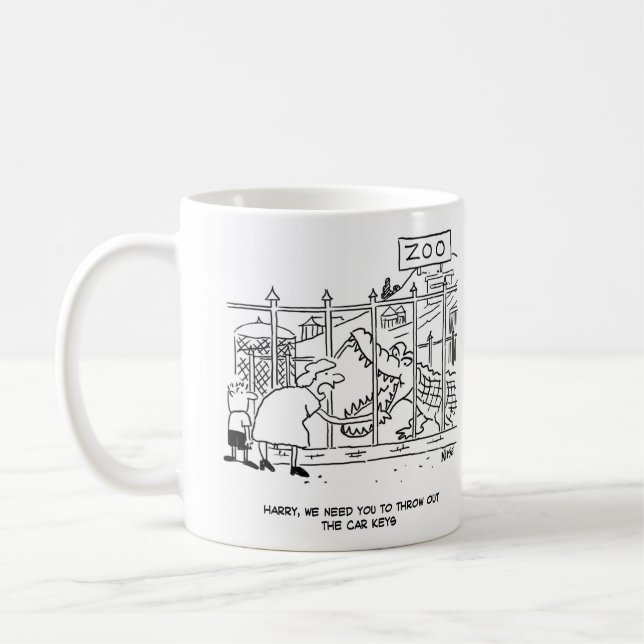 Wife wants husband to throw her the car keys coffee mug (Left)