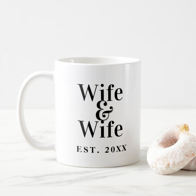 Wife & Wife Gay Lesbian Marriage with Wedding Date Coffee Mug (With Donut)