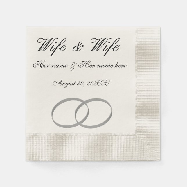 Wife & Wife lesbian wedding napkins (Front)