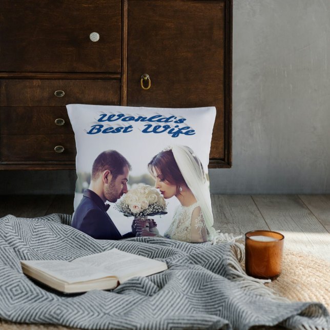 Wife with blue text photo cushion (Creator Uploaded)