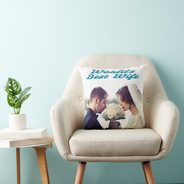 Wife with sky blue text photo cushion (Chair)