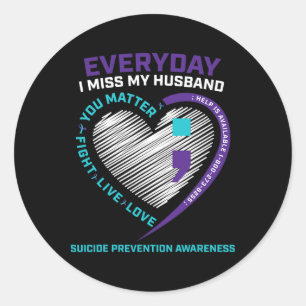 Wife Women Suicide Prevention Awareness Husnd Semi Classic Round Sticker