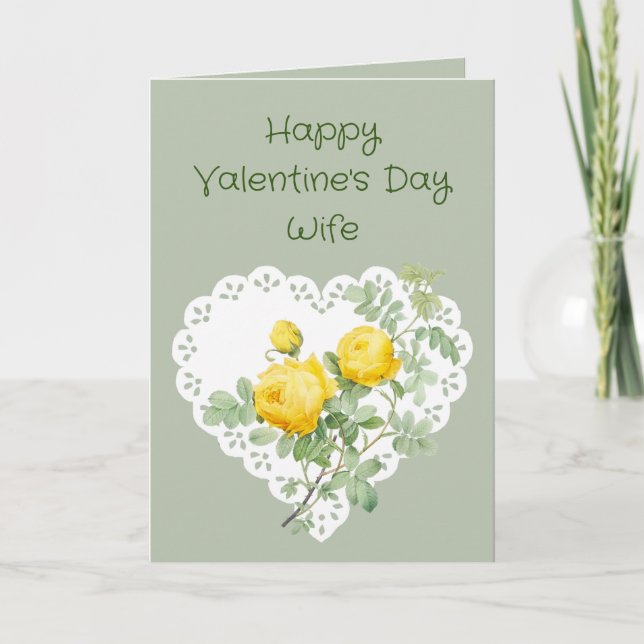 Wife Yellow Rose Garden Flower Valentine Poem  Holiday Card (Front)