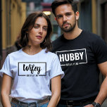 Wifey and Hubby - Wedding Party & Honeymoon T-Shirt<br><div class="desc">Celebrate your upcoming nuptials and honeymoon in style with these fun and playful "Wifey and Hubby" shirts. The perfect addition to your wedding party attire, these shirts also make a unique and memorable gift for the happy couple. Whether you're celebrating an anniversary, engagement, or the big day itself, these shirts...</div>