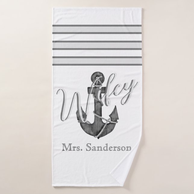 Wifey Bride Nautical Silver Grey  Anchor  Bath Towel (Bath Towel)