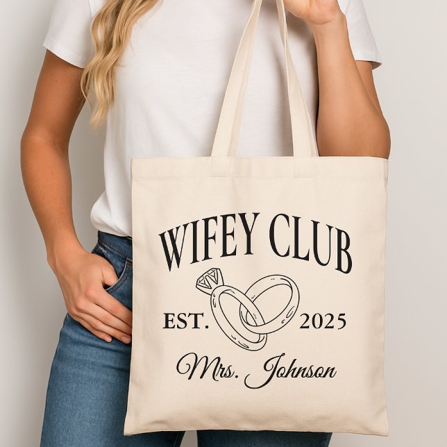 Wifey Club Custom Tote Bag, Honeymoon Gift for Her Bag (wifey club handbag, custom name tote, gift for wife, honeymoon handbag, newlywed gift, bride tote,)