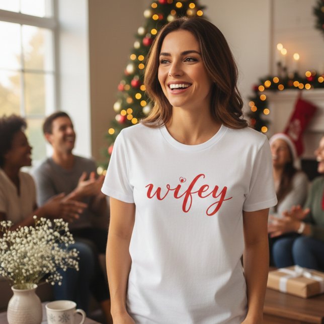 Wifey Colourful Script Heart Women’s T-Shirt Gift (Red | Wifey Colorful Script Heart Women’s T-Shirt Gift)