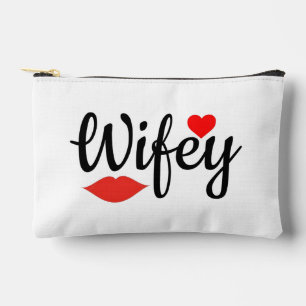 Wifey Elegant Script Red lips & Heart Accessory Pouch