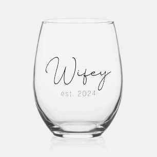Wifey est 2024 Bride To Be Gift Stemless Wine Glass