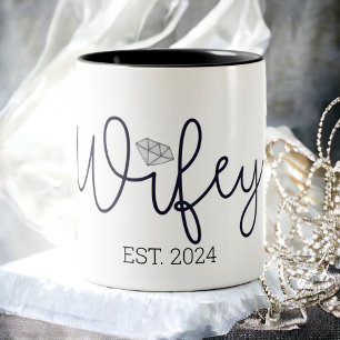 Wifey Est Year   Black Script Bridal   Newlywed  Two-Tone Coffee Mug