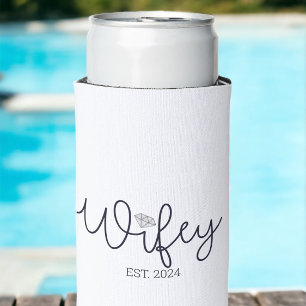 Wifey Est. Year / Bridal White Slim/ Wedding Seltzer Can Cooler