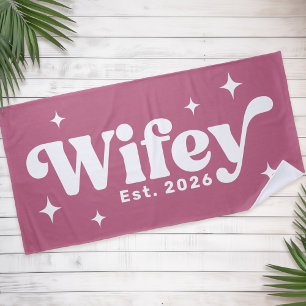Wifey Est year or name retro font any colour Beach Towel