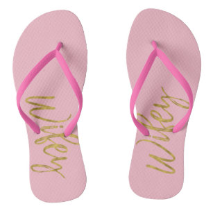Wifey Flip Flops with Gold Foil and Pink