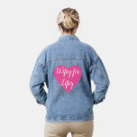 Wifey for Lifey in Pink Heart Denim Jacket<br><div class="desc">This is a super fun and trendy denim jacket for the newlywed,  that is accented with Wifey for Lifey written on a bright pink heart.</div>