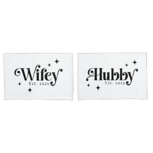 Wifey Hubby Est year any colour elegant retro font Pillowcase