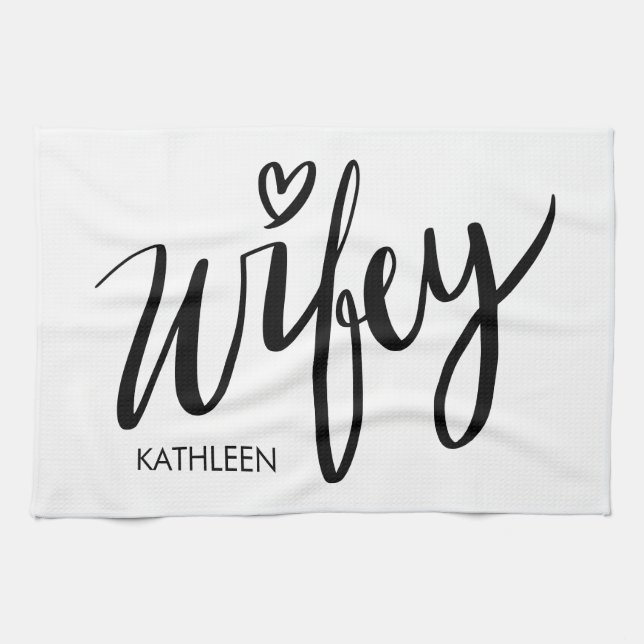 Wifey kitchen towel gift with personalised name (Horizontal)