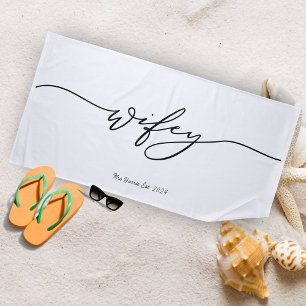 Wifey Minimalist Calligraphy Beach Towel
