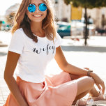 Wifey Modern Black Script White Womens T-Shirt<br><div class="desc">Clean and classic, this white tee features "Wifey" in modern black script for a polished newlywed statement. The crisp white background lets the sleek typography take centre stage. Perfect for honeymoon photos, bridal events, and casual everyday wear. A versatile gift for the new wife that pairs perfectly with a matching...</div>