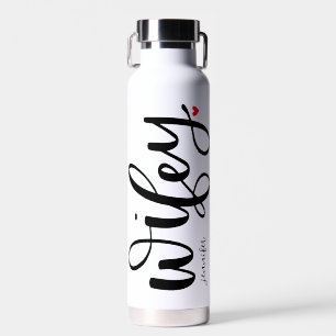 Wifey Modern Calligraphy Red Heart Water Bottle