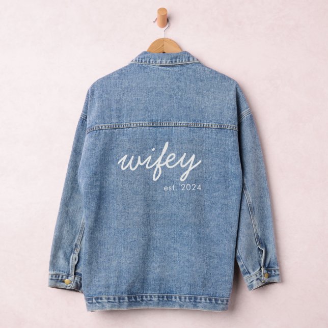 Wifey Modern Minimalist Script Personalised Bride Denim Jacket (Hangar)