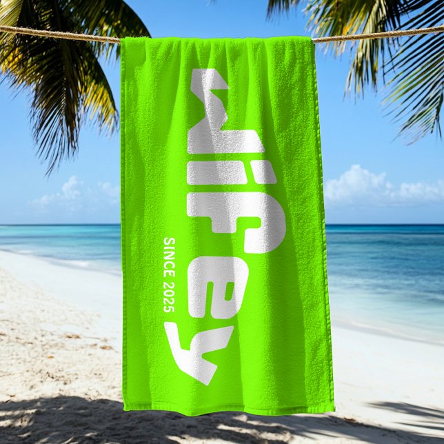 Wifey Newlywed Bride Lime Green White Beach Towel (Creator Uploaded)