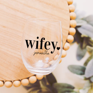 WIFEY Personalised Name Newlyweds Stemless Wine Glass