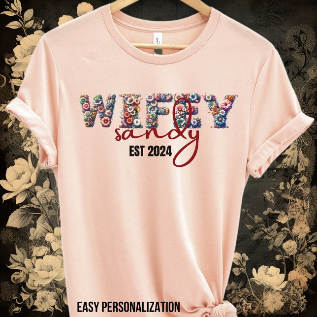Wifey-Personalised Wifey-Floral Pastel Alphabet T-Shirt (Creator Uploaded)