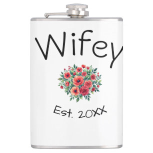 Wifey red floral est Year future wife valentine's  Hip Flask
